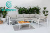 Elegante sof&aacute; ao ar livre m&oacute;veis dur&aacute;vel quadro de alum&iacute;nio conjunto sof&aacute; de canto jardim com mesa de caf&eacute; conjunto para casa villa