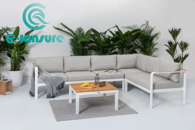 Стыльная вулічная мэбля для канапы Трывалая вуглавая канапа з алюмініевым каркасам Садовая канапа з часопісным столікам для хатняй вілы