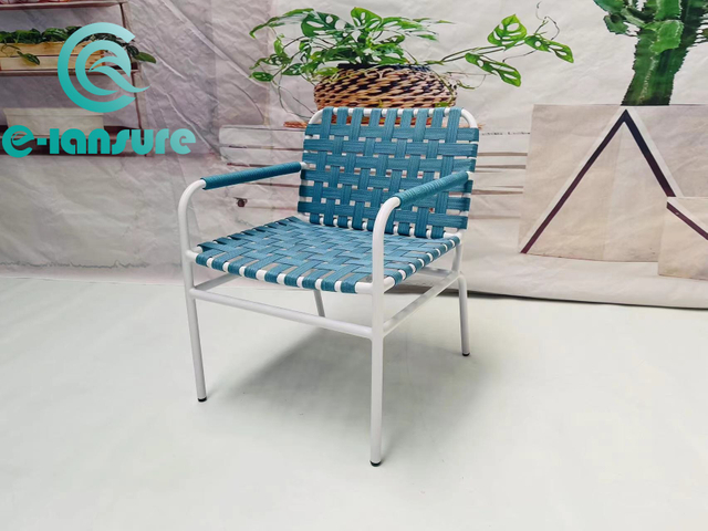 Hot Sale Modern Garden Coffee Table Set Seri Kursi Tali Biru dengan Meja Kopi Putih untuk Hotel dan Rumah