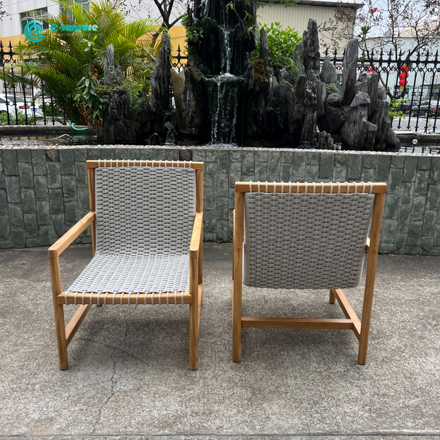 Vrtna blagovaonska stolica Drvena vrtna stolica s okvirom od tikovine s pletenim užetom