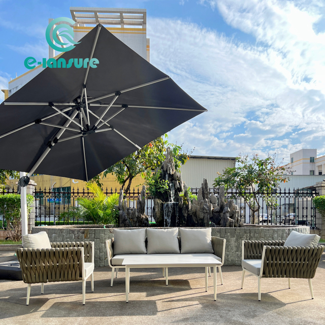 ชุดเฟอร์นิเจอร์เชือกถักกลางแจ้งสไตล์มินิมอลชุดโซฟาสี่ชิ้น