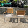 Panlabas na Restaurant Furniture Aluminum Frame na May Wood Armrest At Backrest Dining Chair Garden Chair para sa Home Hotel Patio Courtyard