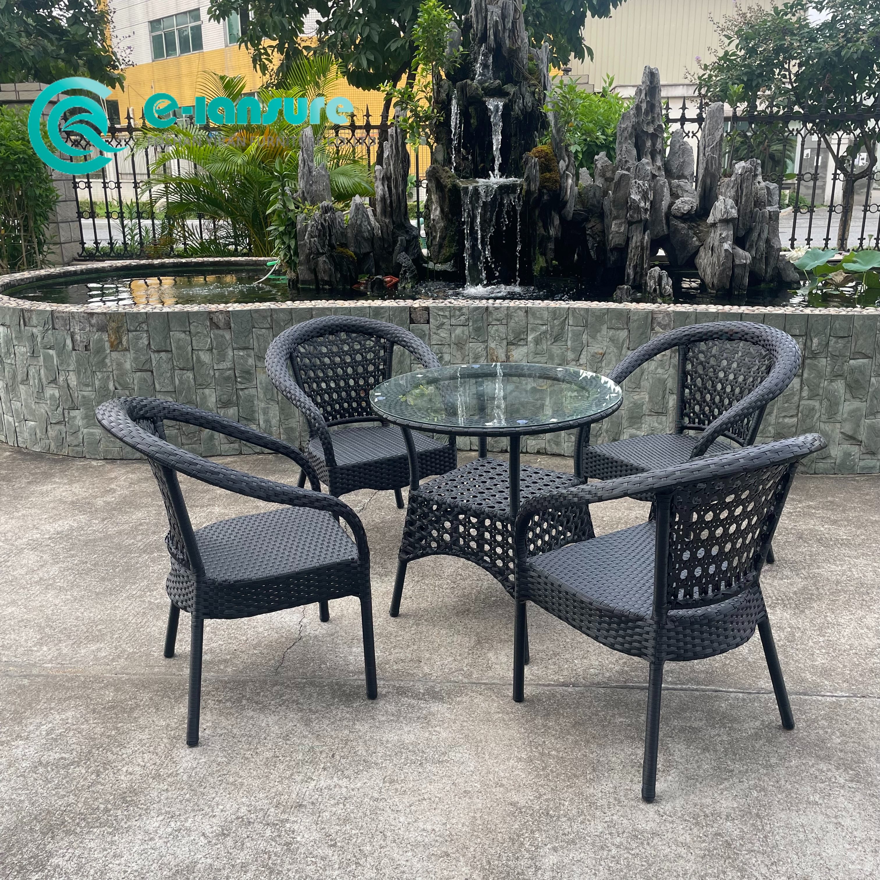 Εργοστασιακό Χονδρικό Έπιπλα Τραπεζαρίας Εξωτερικού Κήπου Καρέκλα Τραπεζαρίας με Πλαίσιο Αλουμινίου με Επιτραπέζιο Rattan 4+1 Σετ τραπεζαρίας για Αίθριο ξενοδοχείου