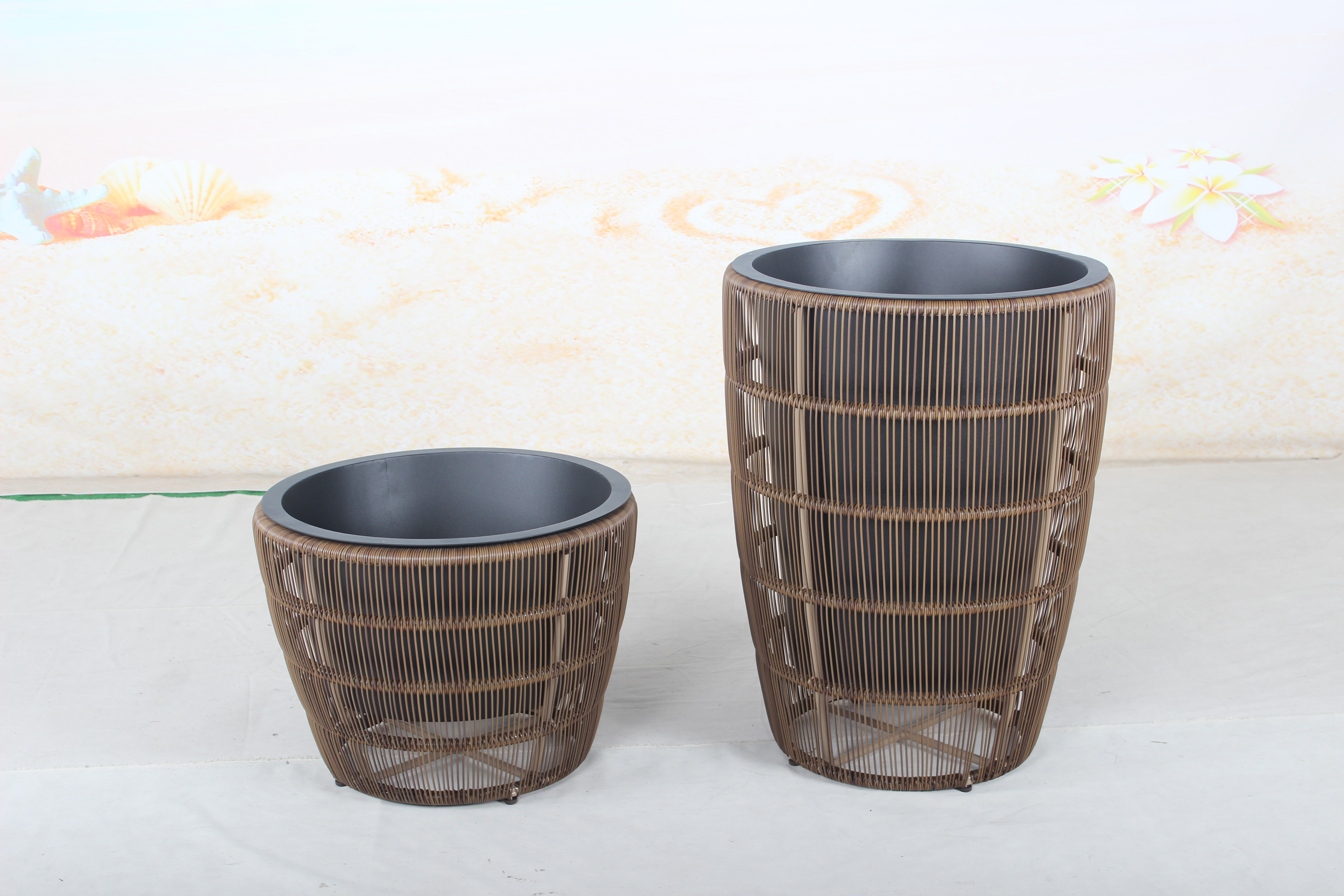 Rattan Round Rater Round Round Round Flower Pot พร้อมภาชนะด้านใน