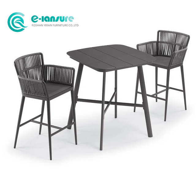 Modernong Hardin Furniture Aluminum Frame Bar Chair Habi Itim na Rope Bar Stool Kalidad Mataas na Likod na Upuan para sa Patio Restaurant Bistro
