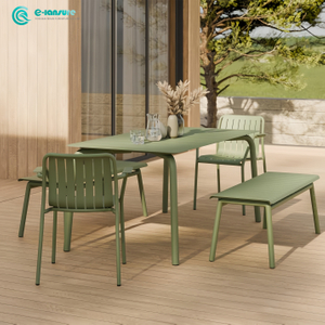 Minimalistiese tuinmeubels Poederbedekte aluminiumraam-eettafel en stoel Patio-eetstel vir Villa Home Koffiewinkel