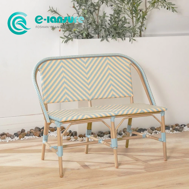 Meubles de bistro d'ext&eacute;rieur de style nordique, cadre en aluminium, canap&eacute; Long de jardin, &eacute;l&eacute;gant banc en rotin tiss&eacute;, pour maison, h&ocirc;tel, caf&eacute;