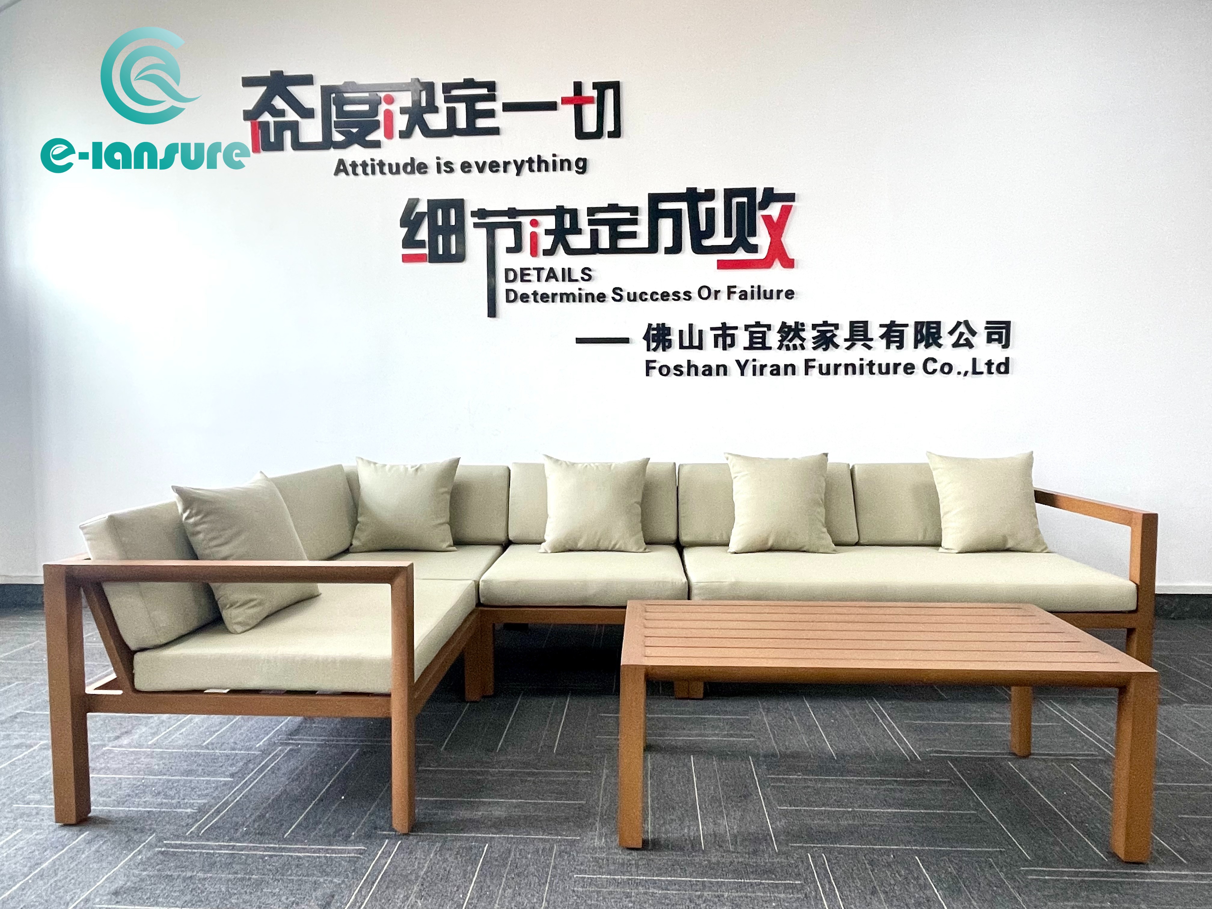Outdoor Aluminum Sofa Set L ကို Soft Sofa Modular ဆိုဖာနှင့်ကော်ဖီစားပွဲကိုဥယျာဉ်ခြံဝင်းအတွက် Sofa Modular Sofa နှင့်ကော်ဖီစားပွဲ