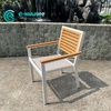 Panlabas na Restaurant Furniture Aluminum Frame na May Wood Armrest At Backrest Dining Chair Garden Chair para sa Home Hotel Patio Courtyard