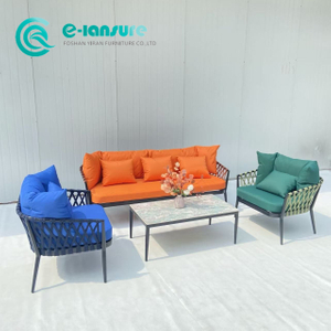 Giải tr&iacute; hiện đại Sofa khung nh&ocirc;m ngo&agrave;i trời Sofa d&acirc;y dệt thanh lịch với bộ b&agrave;n c&agrave; ph&ecirc; cho s&acirc;n vườn nh&agrave;