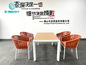 Mob&iacute;lia de jantar de alum&iacute;nio para jardim Cadeira de jantar de corda laranja com mesa de jantar retangular de madeira compensada para p&aacute;tio