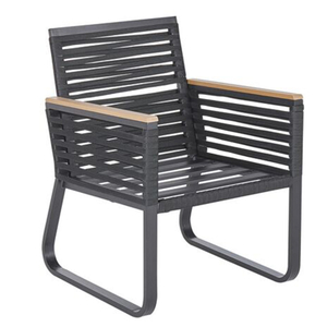 Cadeira luxuosa em corda preta com bra&ccedil;os em madeira de teca