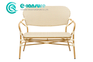 ریٹرو اسٹائل آؤٹ ڈور گارڈن فرنیچر ایلومینیم فریم بینچ چیئر پیئ رتن لانگ صوفہ چیئر آنگن بسٹرو بینچ برائے ہوٹل ریسورٹ ریستوراں