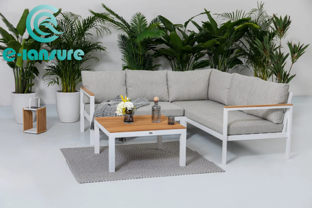 Sofa ya Sura ya Aluminium ya Samani ya Nje ya Kima cha chini kabisa Na Sofa ya Pembe ya Jedwali la Chai Imewekwa Kwa Ua wa Nyumbani.