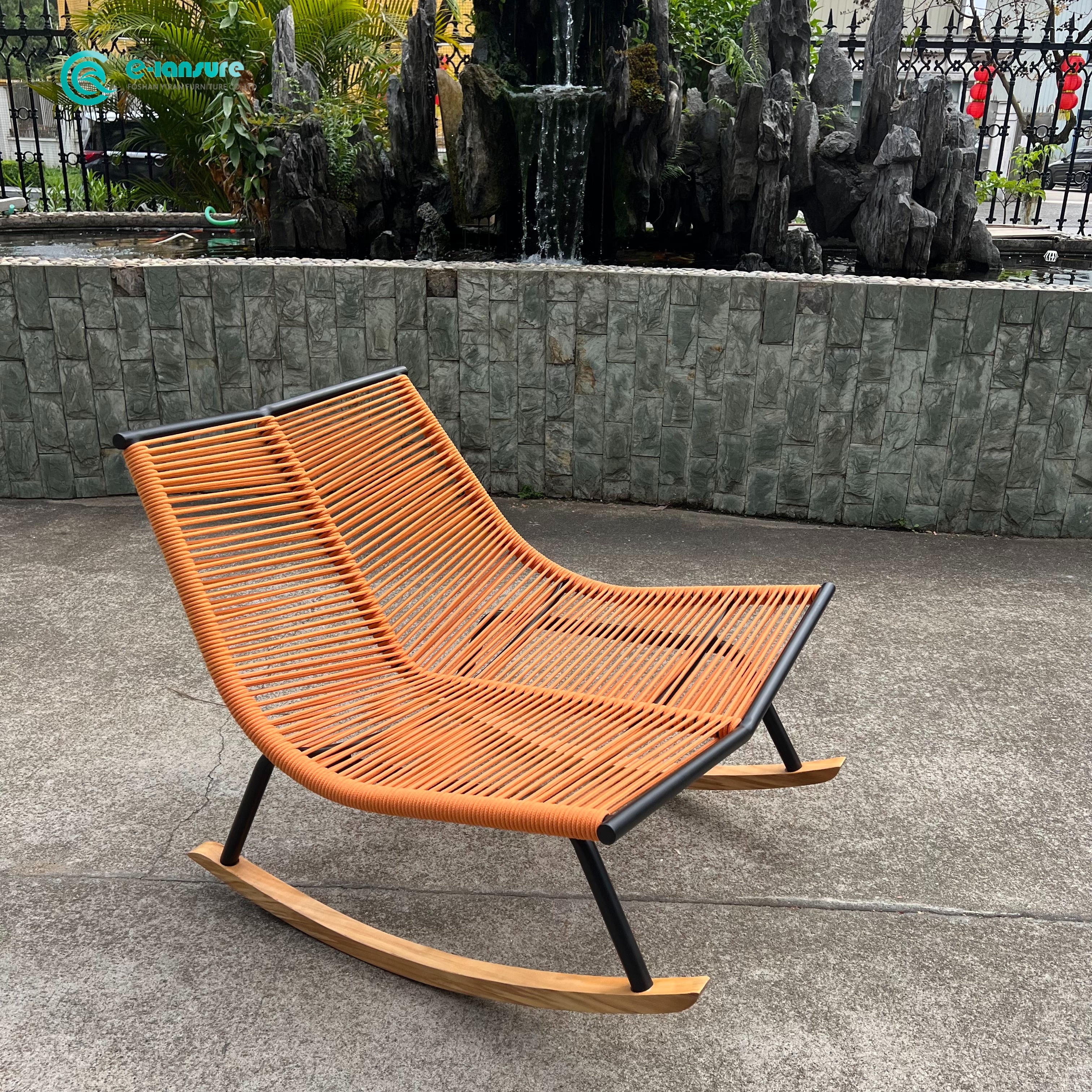 Крэсла-качалка для вольнага часу Ourdoor Трывалы садовы крэсла з алюмінія і плеценай вяроўкі