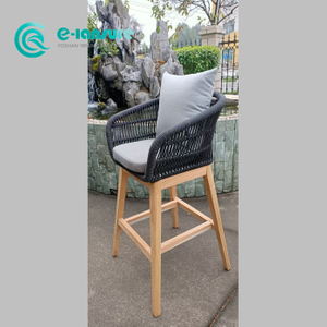  Mob&iacute;lia de bar para jardim ao ar livre, madeira de teca, cadeira com encosto alto, corda cinza, cadeira de bar com almofada para casa, p&aacute;tio e p&aacute;tio
