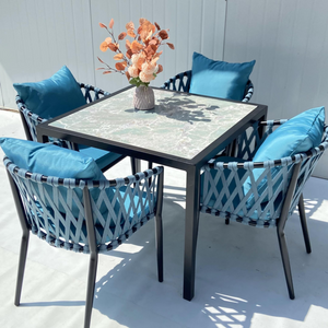 كرسي طعام فاخر من سلسلة Blue Rope مطلي بمسحوق مع طقم طاولة 