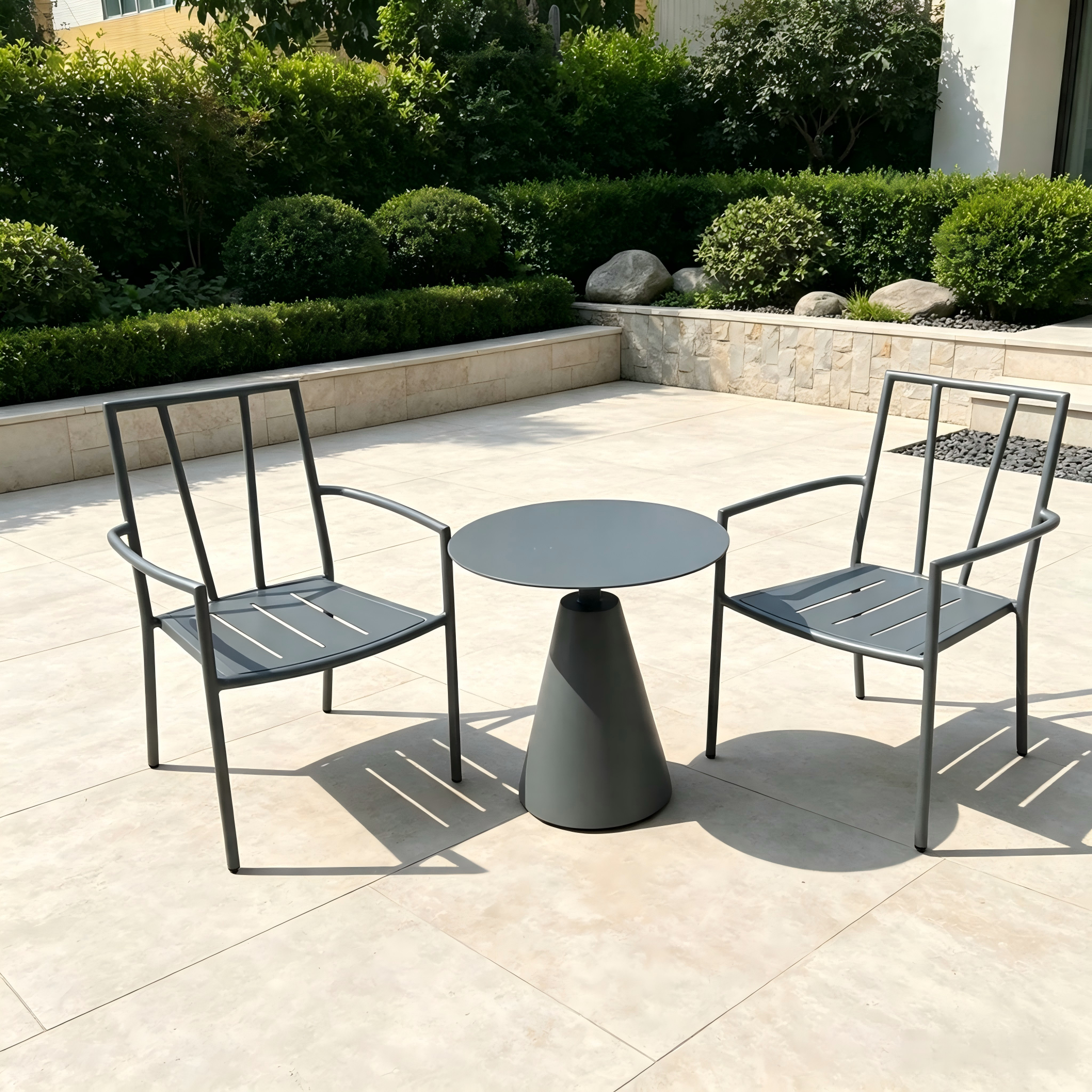 Minimalistiese Tuinmeubels Aluminiumraam Eetkamerstoel Met Ronde Koffietafel Buitelug Eetkamerstel vir Home Hotel Balkon
