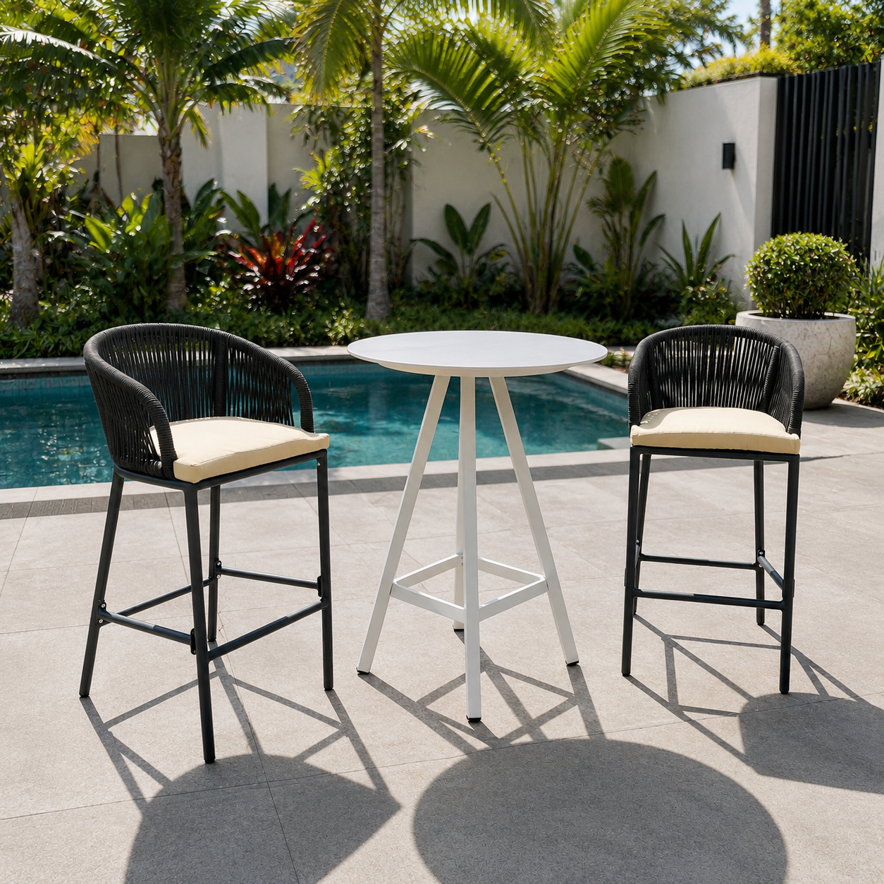 Mobilier de jardin moderne, cadre en aluminium, chaise de Bar en corde tiss&eacute;e, ensemble de tabourets de Bar noirs pour Patio