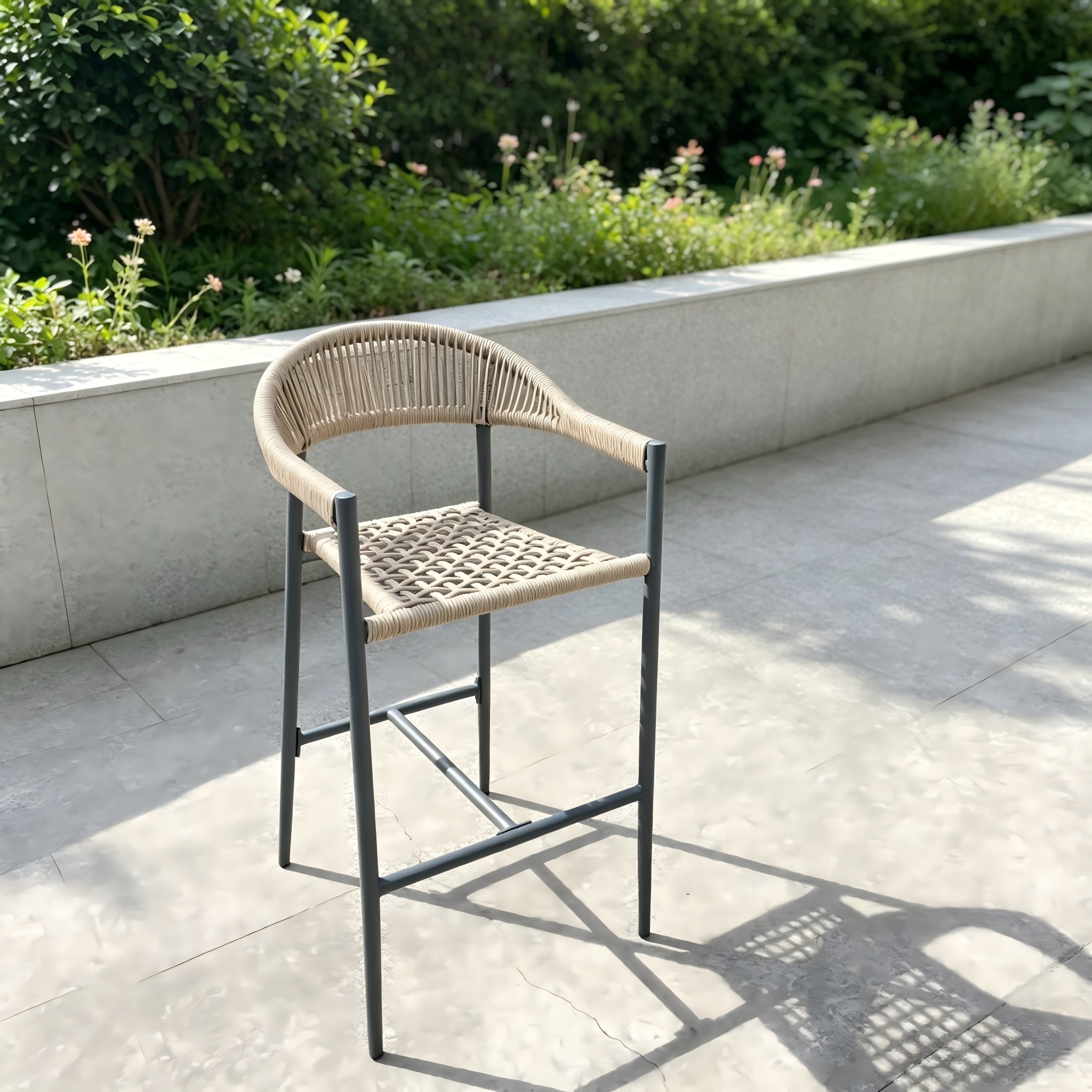 Vintage stilfulde udend&oslash;rs m&oslash;bler Have H&oslash;j rygl&aelig;n V&aelig;vet Rope Bar Stole til Patio