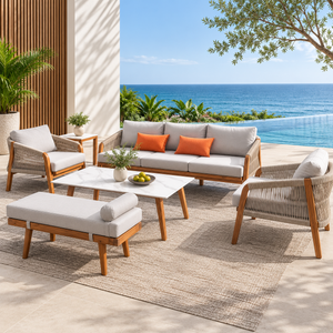 Retro stil udend&oslash;rs havem&oslash;bler Teak tr&aelig; sofas&aelig;t g&aring;rdhave tr&aelig; sofa stol med sofabord og osmannisk