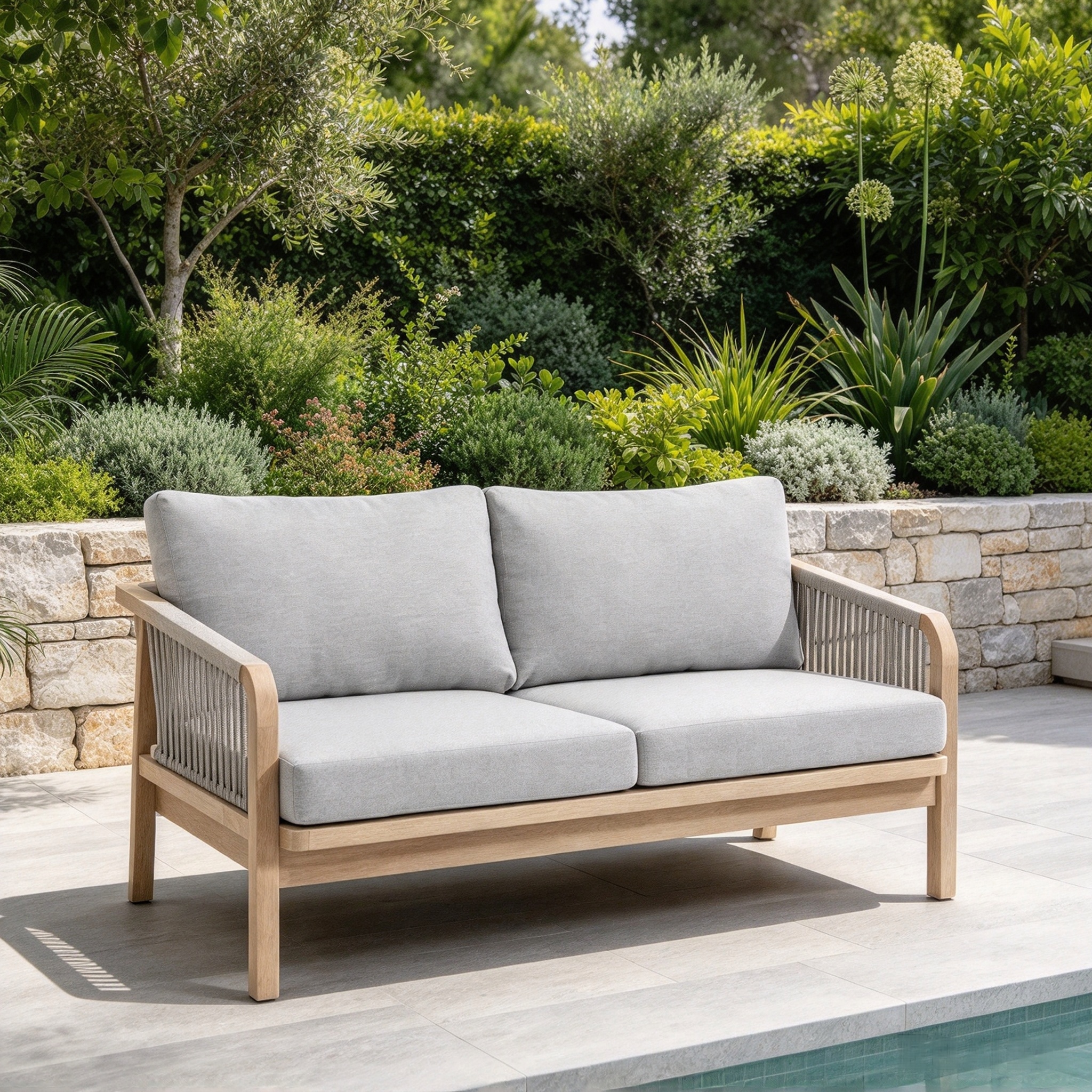 Schlichtes Gartenm&ouml;bel-Sofa-Set aus Teakholz, hochwertiges Terrassensofa mit wasserdichtem Kissen f&uuml;r Zuhause, Hotel, Balkon