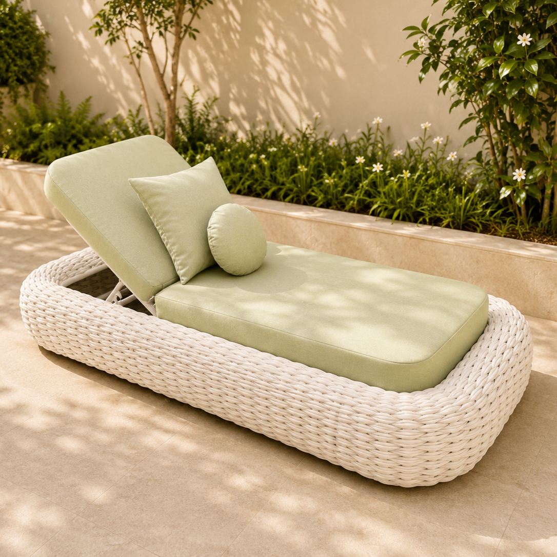 Tumbona de jard&iacute;n, tumbona de aluminio, elegante silla reclinable de cuerda tejida, tumbona para Patio