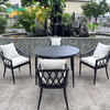 Elegantes Outdoor-M&ouml;bel-Set aus Aluminium-Esszimmerstuhl und rundem Tisch, wetterfestes Stoff-Ess-Set f&uuml;r den Hausgarten