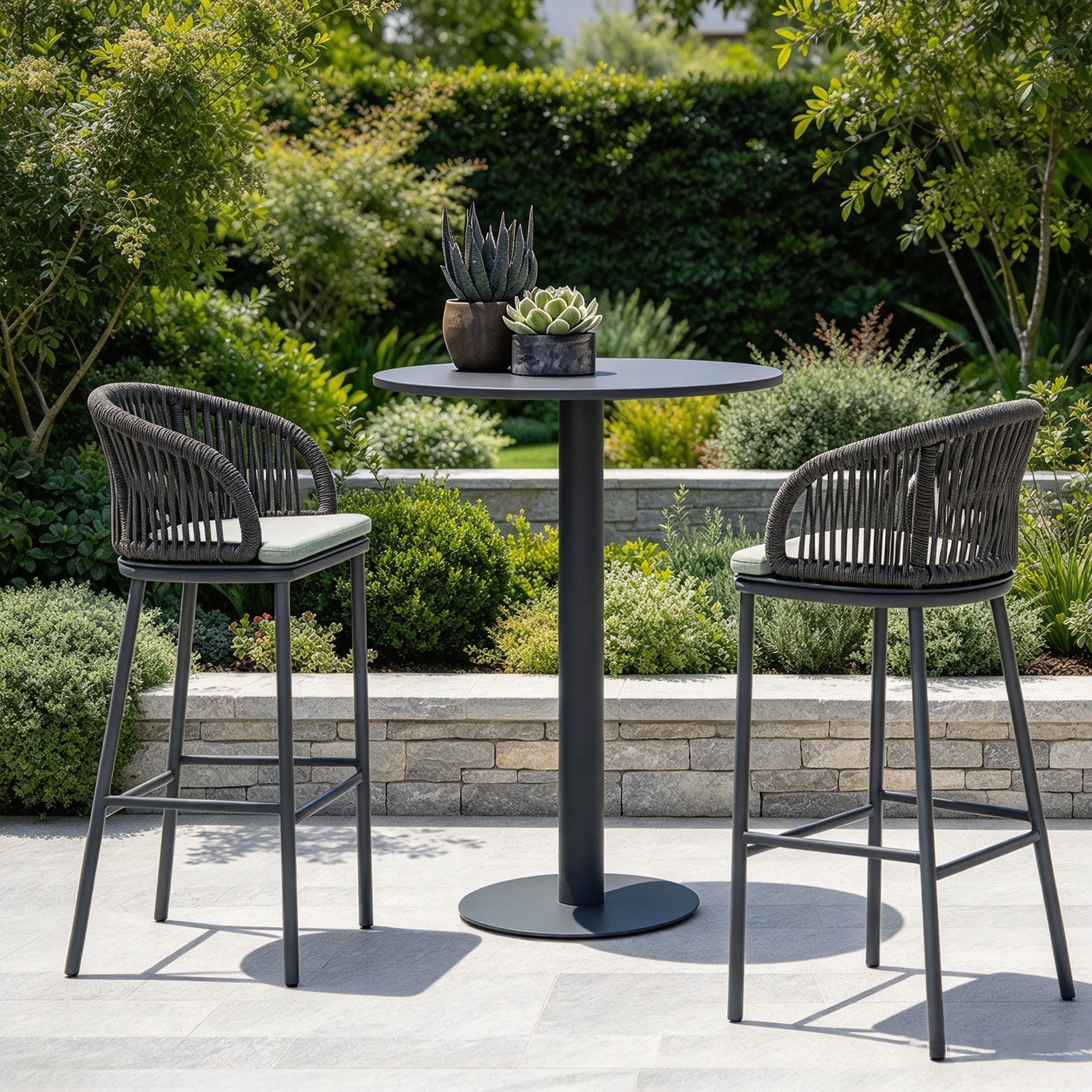 ຂາຍຮ້ອນ Outdoor Aluminum Frame Furniture Curve Shaped Black Rope Outdoor Bar Stool Chair For Hotel Patio