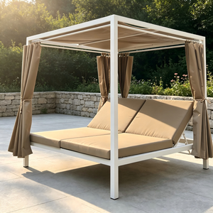 A&ccedil;ık Avlu i&ccedil;in Su Ge&ccedil;irmez Yatak Veranda Kare Daybed ile Hafif L&uuml;ks Al&uuml;minyum &Ccedil;er&ccedil;eve &Ccedil;ift Daybed