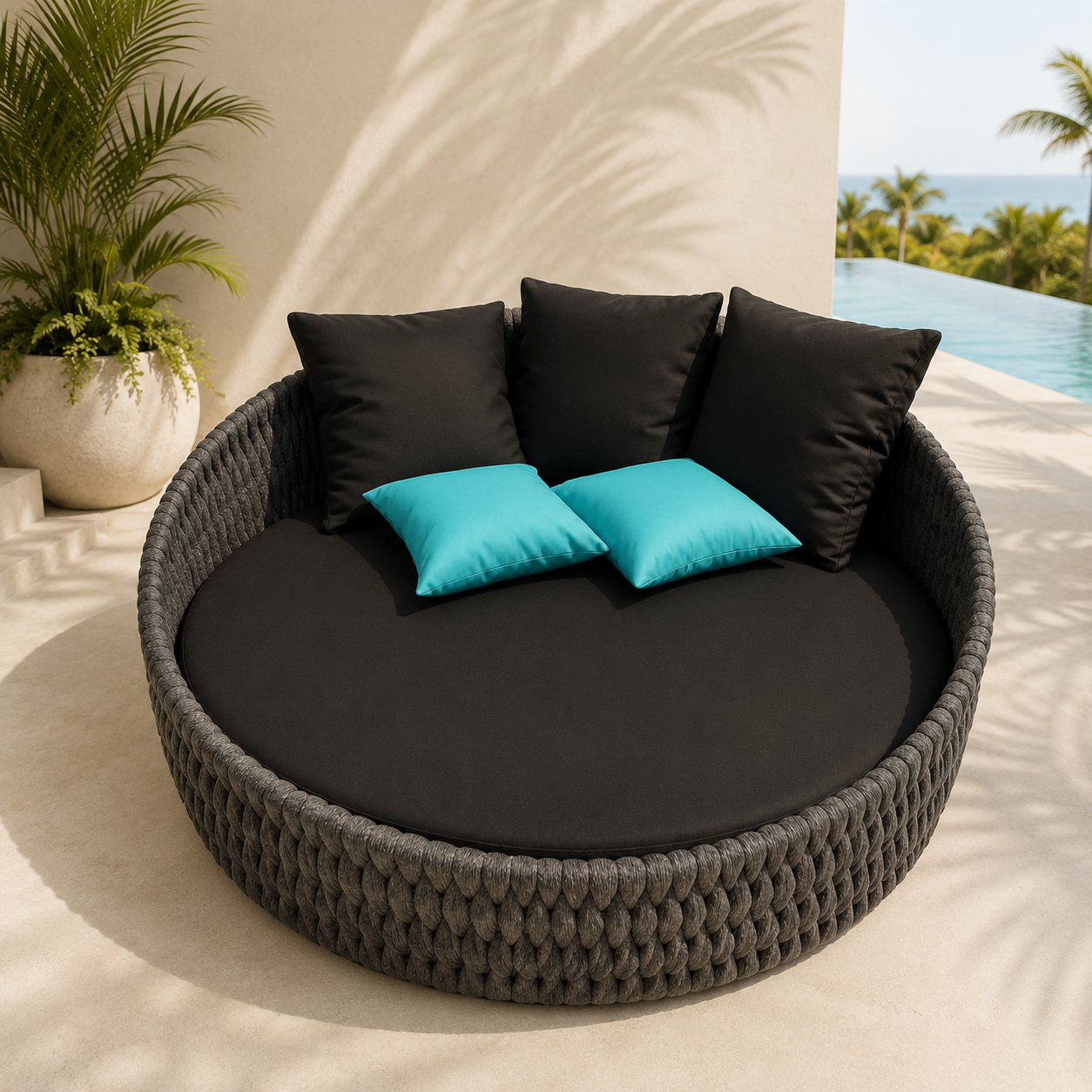 Funis hodiernus Upholstered Daybed cum lacta Cervicalia Hortus Sunbed Aluminium Frame Omnia Tempestas Circum Daybed for Hotel Obstinatus