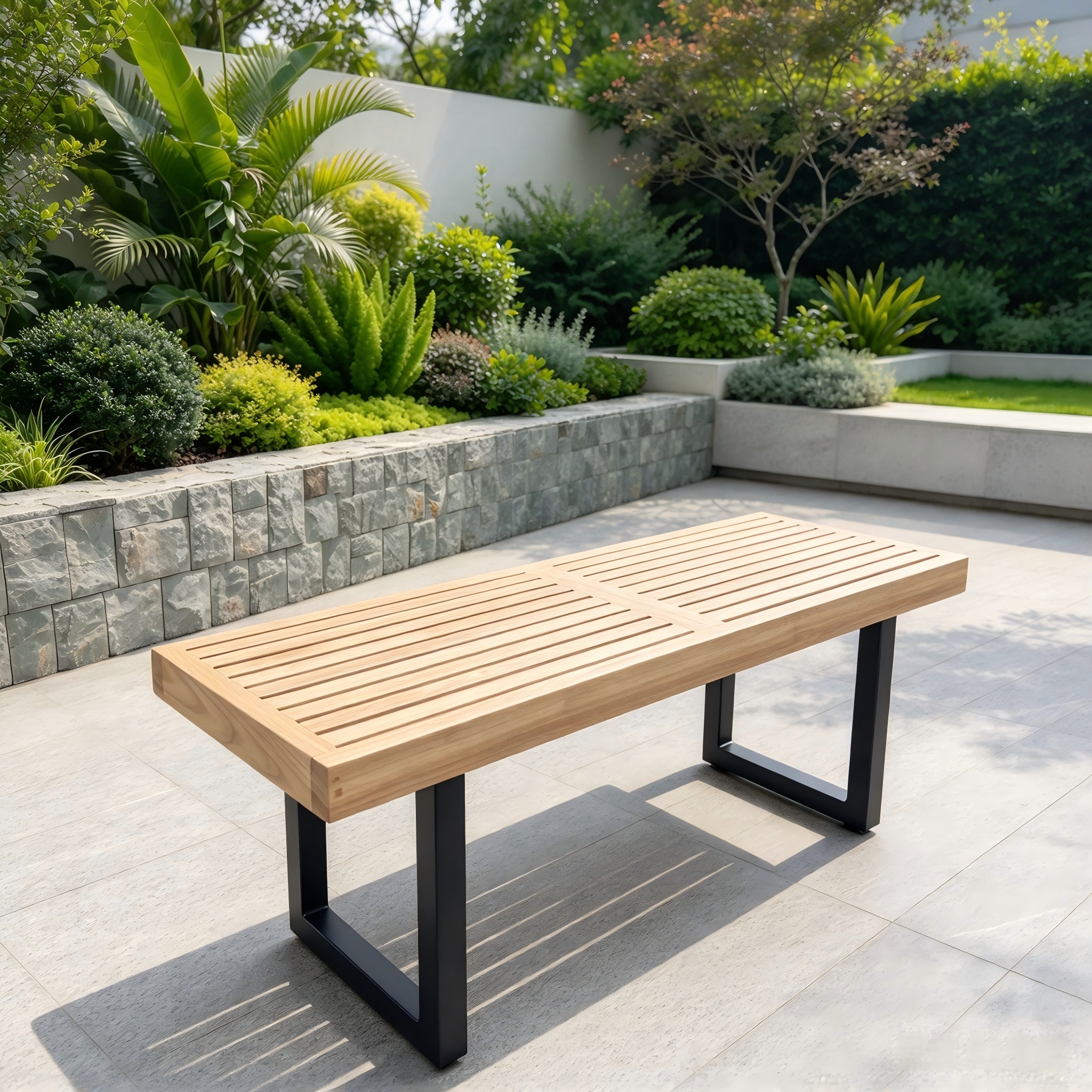 Hardin Furniture Aluminum Base At De-kalidad na Wood Long Bench Chair Para sa Patio Courtyard