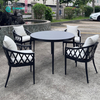 Elegantes Outdoor-M&ouml;bel-Set aus Aluminium-Esszimmerstuhl und rundem Tisch, wetterfestes Stoff-Ess-Set f&uuml;r den Hausgarten