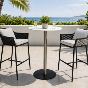 Set de scaune de bar din aluminiu, mobilier de grădină minimalistă &icirc;n aer liber, pentru toate vremea, scaun de bar cu fr&acirc;nghie țesătă pentru hotel, l&acirc;ngă piscină