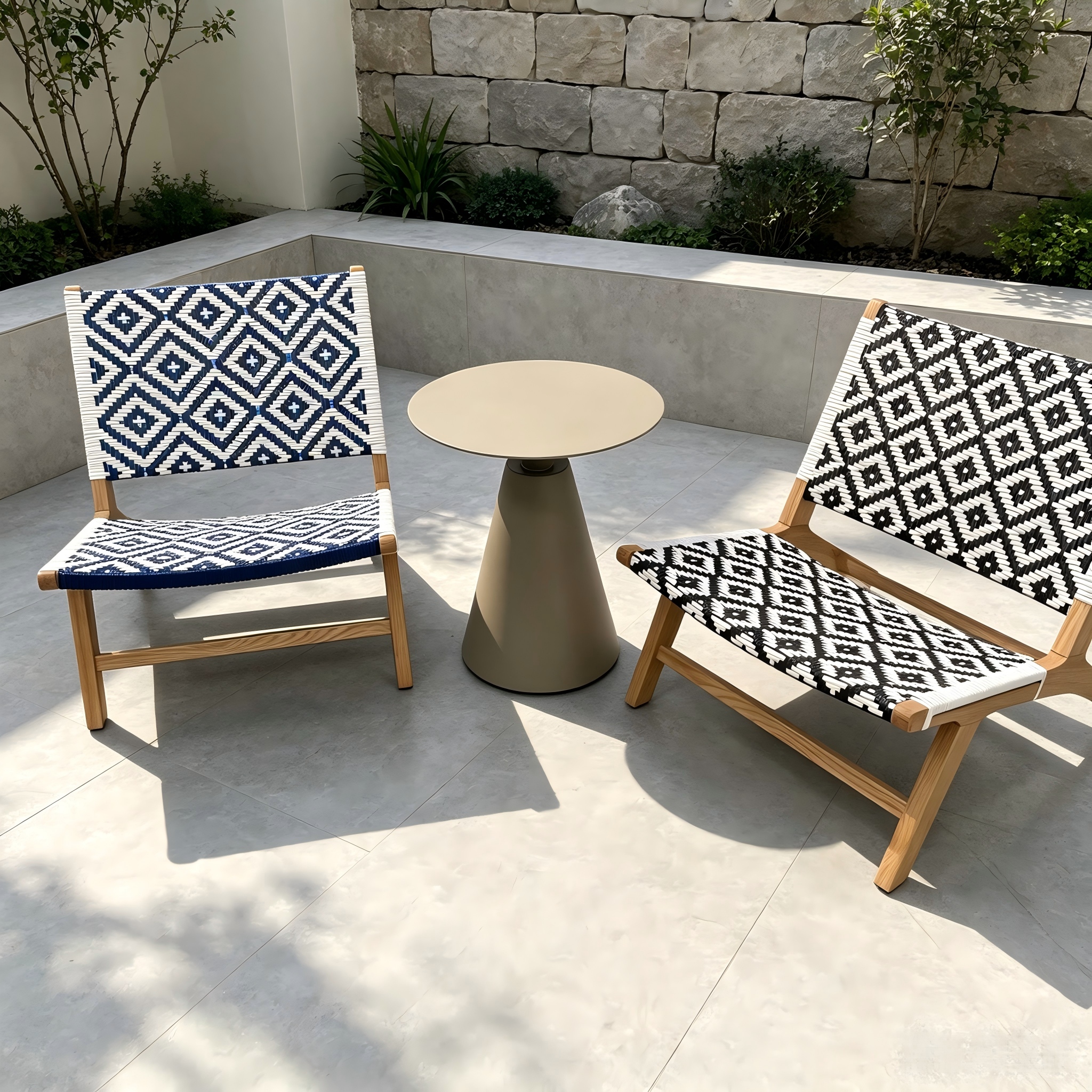 Perabot Luar Ruang Minimalis Kerusi Rotan Bingkai Kayu Kerusi Sofa Riadah Taman Dengan Set Meja Kopi untuk Restoran Villa Courtyard
