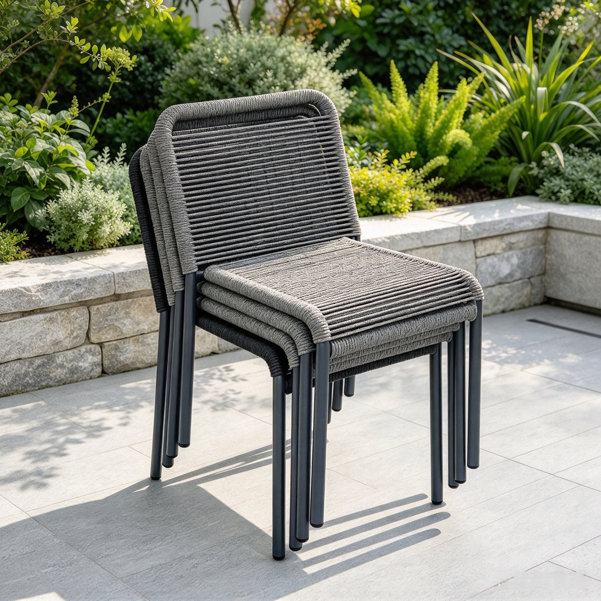 Koleksi Furnitur Luar Ruangan Minimalis Kursi Taman Tanpa Lengan Hitam Kursi Makan Stackable Untuk Rumah Restoran