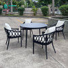 Elegantes Outdoor-M&ouml;bel-Set aus Aluminium-Esszimmerstuhl und rundem Tisch, wetterfestes Stoff-Ess-Set f&uuml;r den Hausgarten