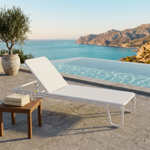 Minimalistische Outdoor-Sonnenliege, Aluminiumrahmen, Chaiselongue, faltbare Beine, Garten-Sonnenliege