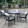 Elegantes Outdoor-M&ouml;bel-Set aus Aluminium-Esszimmerstuhl und rundem Tisch, wetterfestes Stoff-Ess-Set f&uuml;r den Hausgarten
