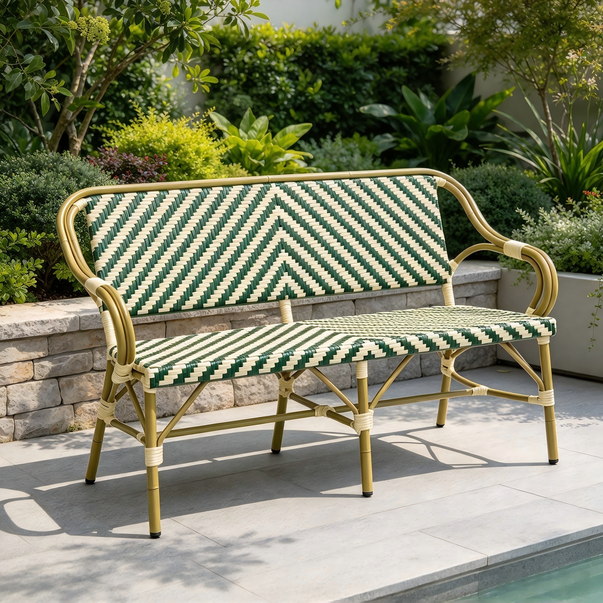 Quality Aluminium Outdoor Rattan Bench Cathedra Garden Seating Long Sofa Cathedra Patio Restaurant