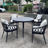 Elegantes Outdoor-M&ouml;bel-Set aus Aluminium-Esszimmerstuhl und rundem Tisch, wetterfestes Stoff-Ess-Set f&uuml;r den Hausgarten